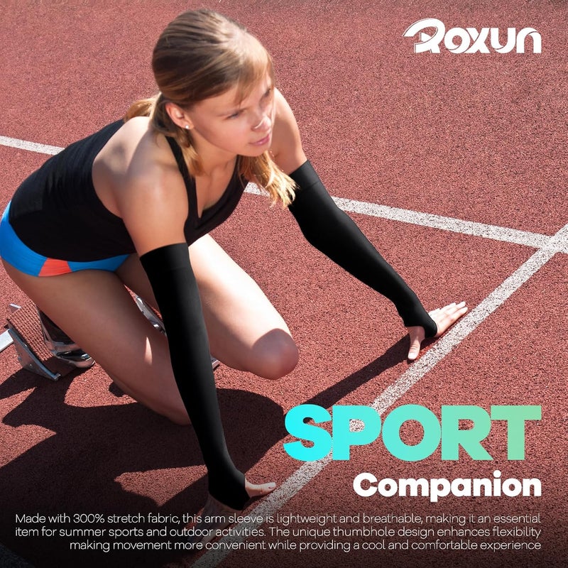 ROXUN Arm Sleeves with Thumb Hole, Cooling UV Protection Compression Tattoo Cover Up for Men/Women - Image 2